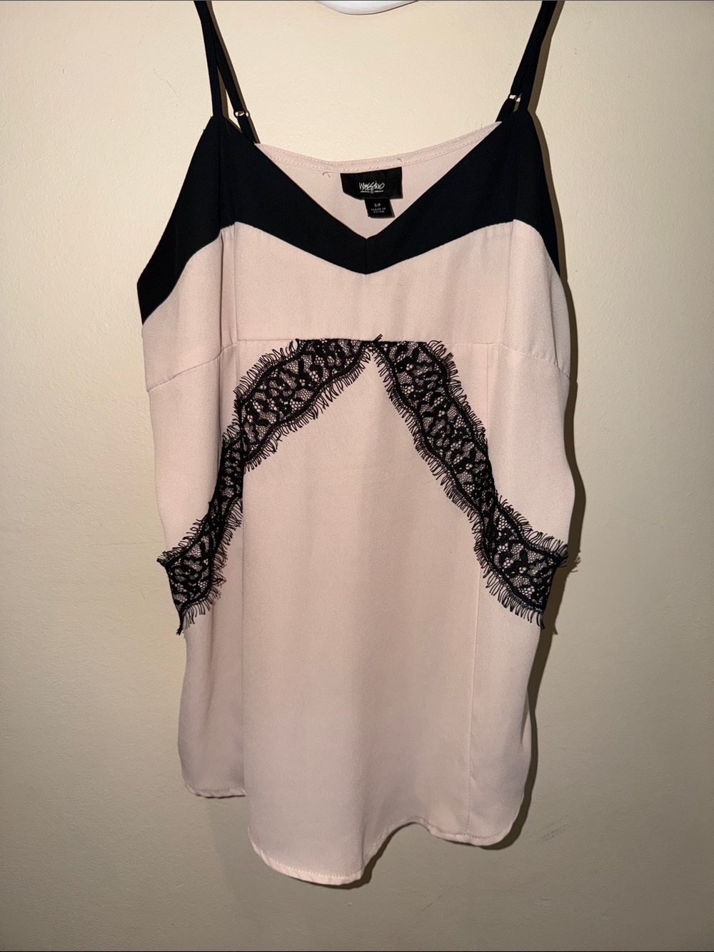 Vero Moda Blush Pink and Black Lace-Trim Slip Top